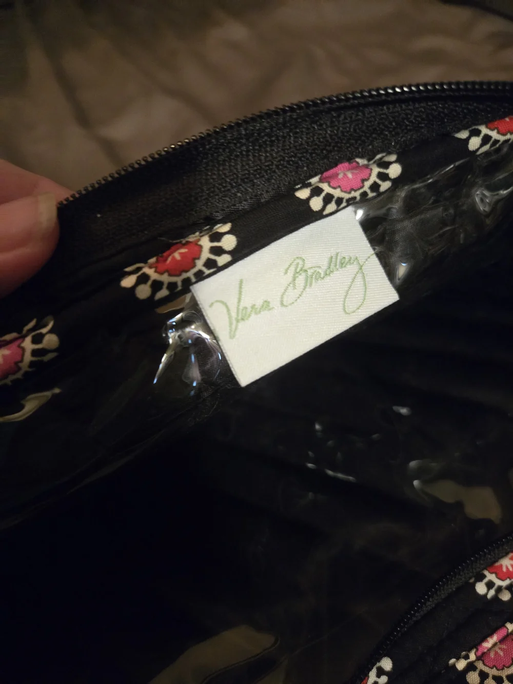 Vera Bradley Quilted Black Travel Organizer Bag with Pink Floral Medallions